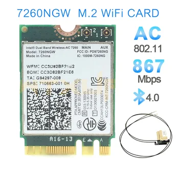 Карта Wi-Fi за Intel Dual Band Wireless-AC 7260NGW 7260AC NGFF 867 Mbit/BT4.0 Поддръжка на карти Wlan за преносими компютри Asus/Acer/Dell/Toshiba