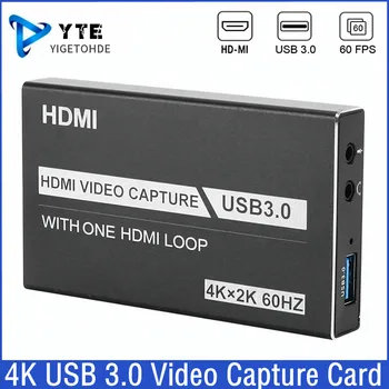Карта за Видеозапис YIGETOHDE 4K USB 3.0, Съвместим с HDMI 1080P 60 кадъра в секунда и HD-Видео, Скубач За OBS-заснемане на Игрални карти В реално Време