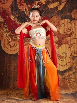 Китайското рокля Ханфу за момичета, етническа рокля за танци в стил Дуньхуан, детски доброто карнавалния костюм на фея за cosplay, древно рокля Ханьфу