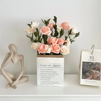 Комплект от 20 цвята, симулиращ роза, романтична цвете с хартиена опаковка, облекло, магазини, реквизит за снимки, украса за дома