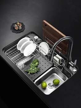 Кухненска мивка 304 от неръждаема стомана, голяма мивка за измиване на кухня с една пазом, мивка за измиване на съдове, резервоар за вода с отпечатан под формата на нанозвезды