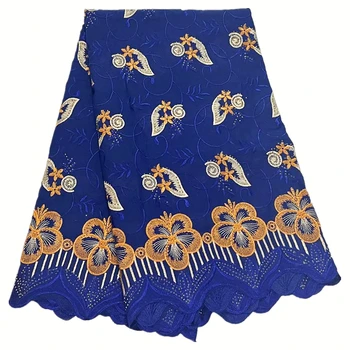 Лейси плат от швейцарската воал в нигерия стил, синьо памучно дантела, африкански сватбени рокли в нигерия стил, 5 ярда, съвременен дизайн