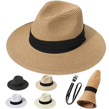 Лятна Панама сламена шапка Дамски мъжки градинска Ежедневни пътна плажната солнцезащитная шапка сгъваема