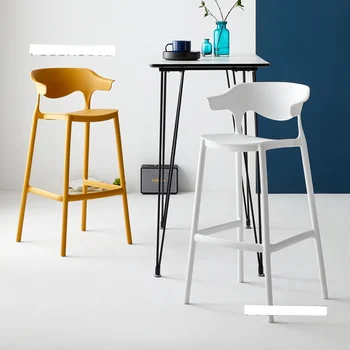 Минималистичен бар стол с облегалка, пластмасови високи крака, стол за дневна, кухненски стол, дизайнерски прибори за дома в скандинавски стил