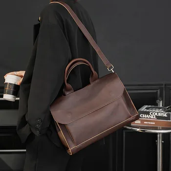 Модерен преносим портфейл, модерен мъжки чанти на компютърни файлове с горната дръжка, мъжка чанта през рамо, кожена бизнес чанта през рамо