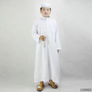 Момче на мюсюлманския халат Полиестер Удобни Джуба Тоби ислямското традиционната рокля вышитое рокля Хавлия бяло Рамадан молитва рокля