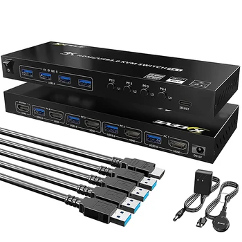 Мултифункционално устройство общ достъп USB LAN Splitter Switch игри HDMI-съвместим преминете на Дърва Switch 4K, HDMI-съвместим / USB3.0 KVM превключвател