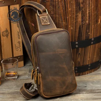 Мъжка чанта-месинджър от естествена кожа, градинска чанта през рамо, нагрудная чанта, прашка, дневна раница за пътуване, походный раница