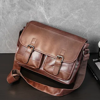 Мъжка чанта през рамо в ретро стил, безплатна доставка, кожена чанта-месинджър, модерна мъжка чанта-прашка, мъжка чанта през рамо, мъжка чанта за iPad