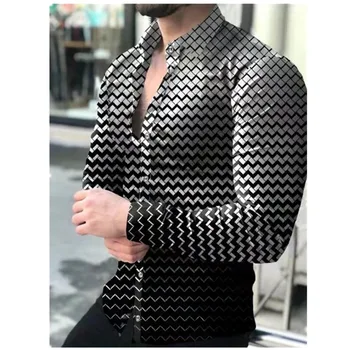 Мъжки ризи с 3D градиентным принтом с дълъг ръкав за мъже, луксозни мъжки дизайнерски дрехи, модни елегантна класическа мода