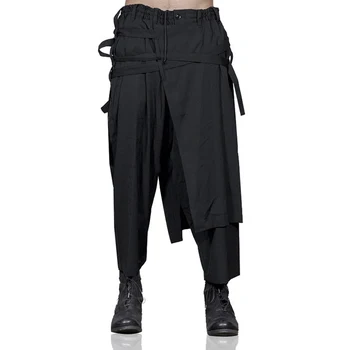 Нови мъжки панталони, свободни многослойни персонализирани зреещи, японската мода, фалшиви юбочные панталони от две части за мъже