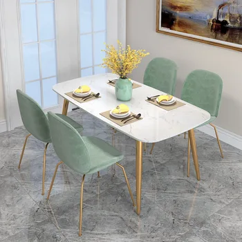 Новоклассический маса с крака от бяло злато, 4 стола, масичка за кафе за всекидневната в скандинавски стил, мебели за кухня и антре Muebles