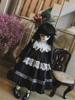 Облекло за кукли BJD, черна рокля камериерка за 1/3 1/4 1/6 SD MSD MDD YOSD, пола Blythe, аксесоари за кукли