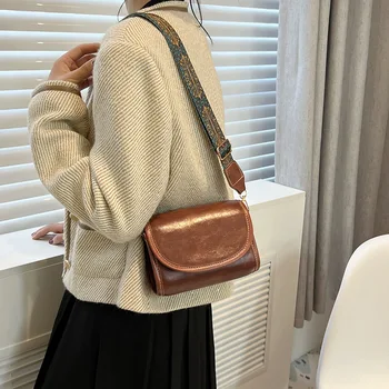Открийте проста модерна чанта през рамо в стил ретро, дамски текстура, универсална однотонная чанта през рамо, чанта в чужд стил, литературен чанта-ниша