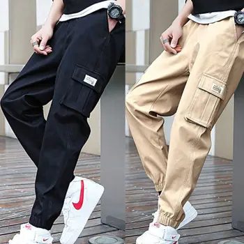 Панталони-карго Младежки свободни спортни панталони с завязками на краката, широки панталони, спортна градинска модерен мъжки градинска облекло