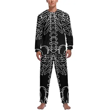 Пижама с модел на скелета, дълги ръкави, магически ужас, пънк, 2 броя, нощни пижамные комплекти, зимни мъжки дизайн, топла пижама