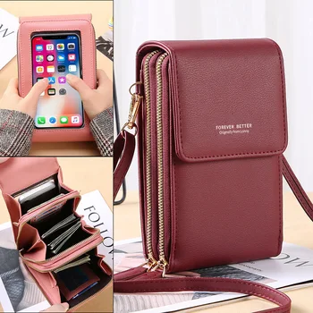 Портмоне от мека кожа, дамска чанта, портфейл за мобилен телефон със сензорен екран, чанти за жени, дамска чанта, дамски колан през рамо, чанта през рамо