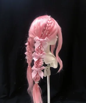 Прекрасен стайлинг на коса за кукли, перука с розови коси 1/4 за момичета, еластична мрежа за коса, ръчно изработени от мохера, 1 бр.
