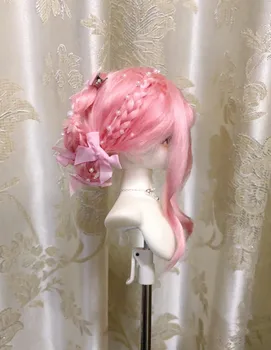 Прекрасен стайлинг на коса за кукли, перука с розови коси 1/4 за момичета, еластична мрежа за коса, ръчно изработени от мохера, 1 бр.