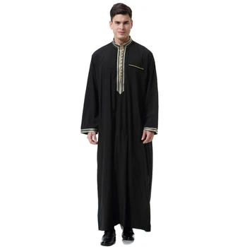 Рамадан Модерен мъжки халати Мюсюлманска дрехи с дълъг ръкав и бродерия на Арабски Дубай Индийски Близкия Изток, Ислямски мъж Джубба Тоби Плюс Размер