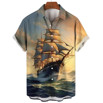 Реколта мъжки ризи с 3D морски графика, дрехи, извънгабаритни блузи с къс ръкав, летни дрехи 5xl за мъже, хавайски ризи 2023