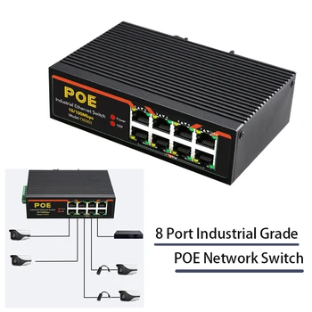 Рельсовый тип за видеонаблюдение 8-портов хъб, RJ-45 индустриален клас 10/100 Mbps Ethernet RJ-45 слот мрежов комутатор POE интернет-газа