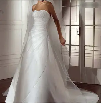 рокля за сватбени партита maxi long satin couture Strapless Chapel Train Bridal Custom & Beading Bespoke Wedding Dresses