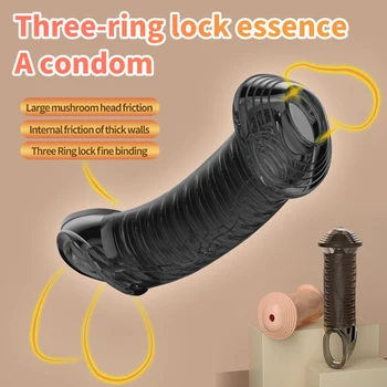 Силикон за многократна употреба презервативи Удължител ръкав за пениса, забавяне на еякулацията, халка за пениса, рискът се увеличава член, играчки за възрастни, мъже