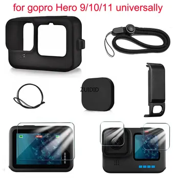 Силиконов калъф за GoPro Hero 12 11 10 9, защитно фолио от черно закалено стъкло, капак на обектива за Go Pro 11, калъф
