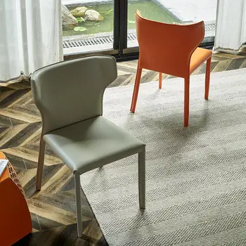 Скандинавски лесен луксозен стол с облегалка, прост, модерен стол за кафене, ресторант, кожа на седлото, маса за хранене, стол за домашно кафе мебели