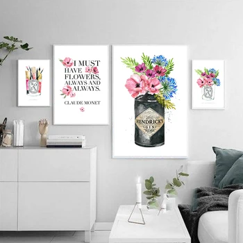Скандинавски розови рози цвете модерен плакат за грим с принтом Джина, цитат, платно, художествена живопис, стенни живопис, декорация за дома в модерна стая за момичета