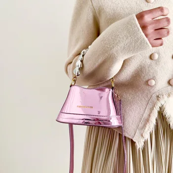 Сребриста чанта през рамо от лачена изкуствена кожа за жени, фирмен дизайн, лесна малка чанта, дамски официални клатчи, чанти през рамо