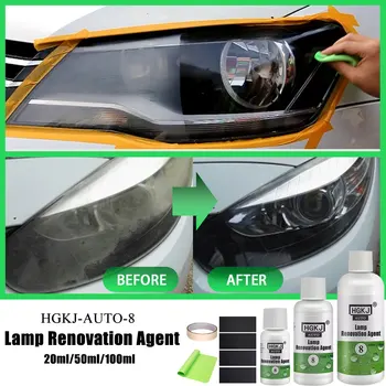 Средство за ремонт на лампи HGKJ 8, комплект за възстановяване, полиране на фарове, дългосрочно защита, окислительная течност за кола