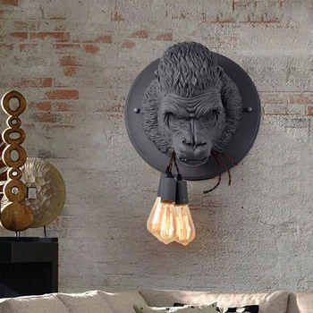 Съвременни творчески персонализирани стенни лампи във формата на горила от смола, ретро-животни, нощни шкафчета за спалня, украса за дома, стенни осветителни тела