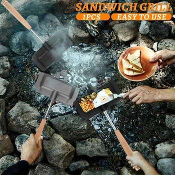 Сэндвичница с дървена дръжка антипригарная тиган-скара за сандвичи Двустранно сыроварня-скара Преносима печка за сандвичи