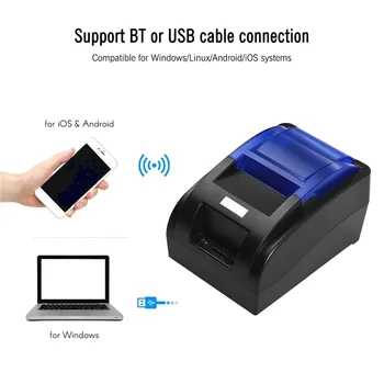 Термопринтер за проверки 58 мм POS принтер Bluetooth USB за мобилен телефон Android, iOS, Windows супермаркет и магазин