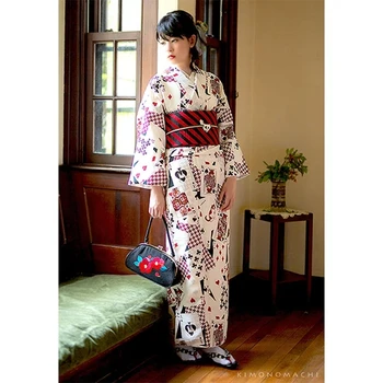 Японското женското традиционно кимоно Котки Модерен принт Ретро Cos Дрехи ЮКАТА 163 см