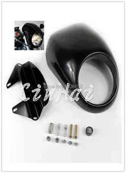 Ярък черен обтекател, маска за фаровете Cafe Racer Drage, предна козирка, подходящи за Harley Sportster 883 XL